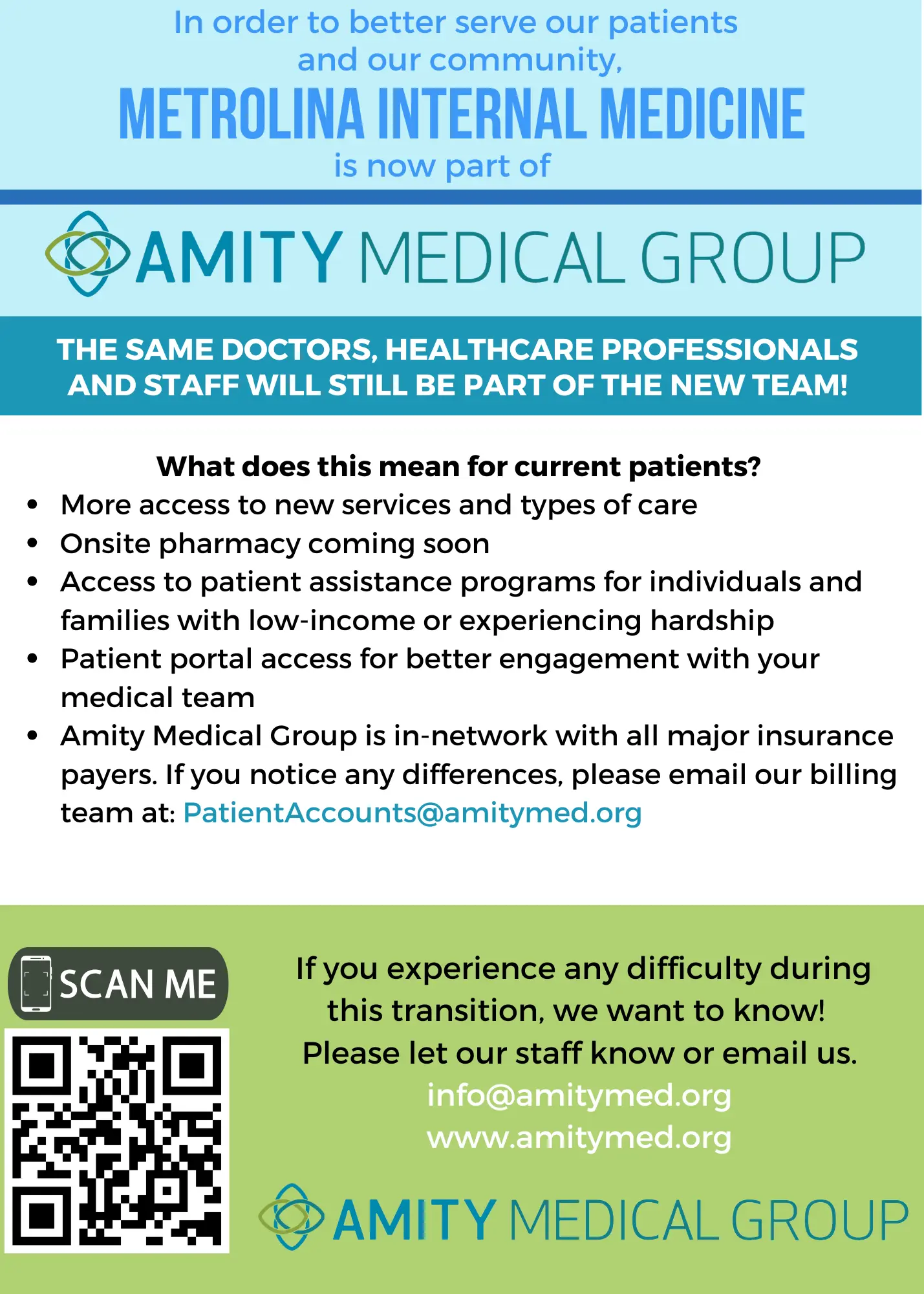 Metrolina Internal Medicine is Now a Part of Amity Medical Group.